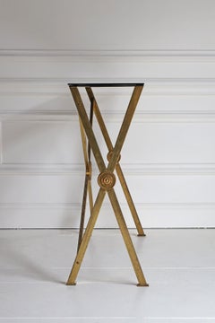 French Brass Console with Black Glass Top