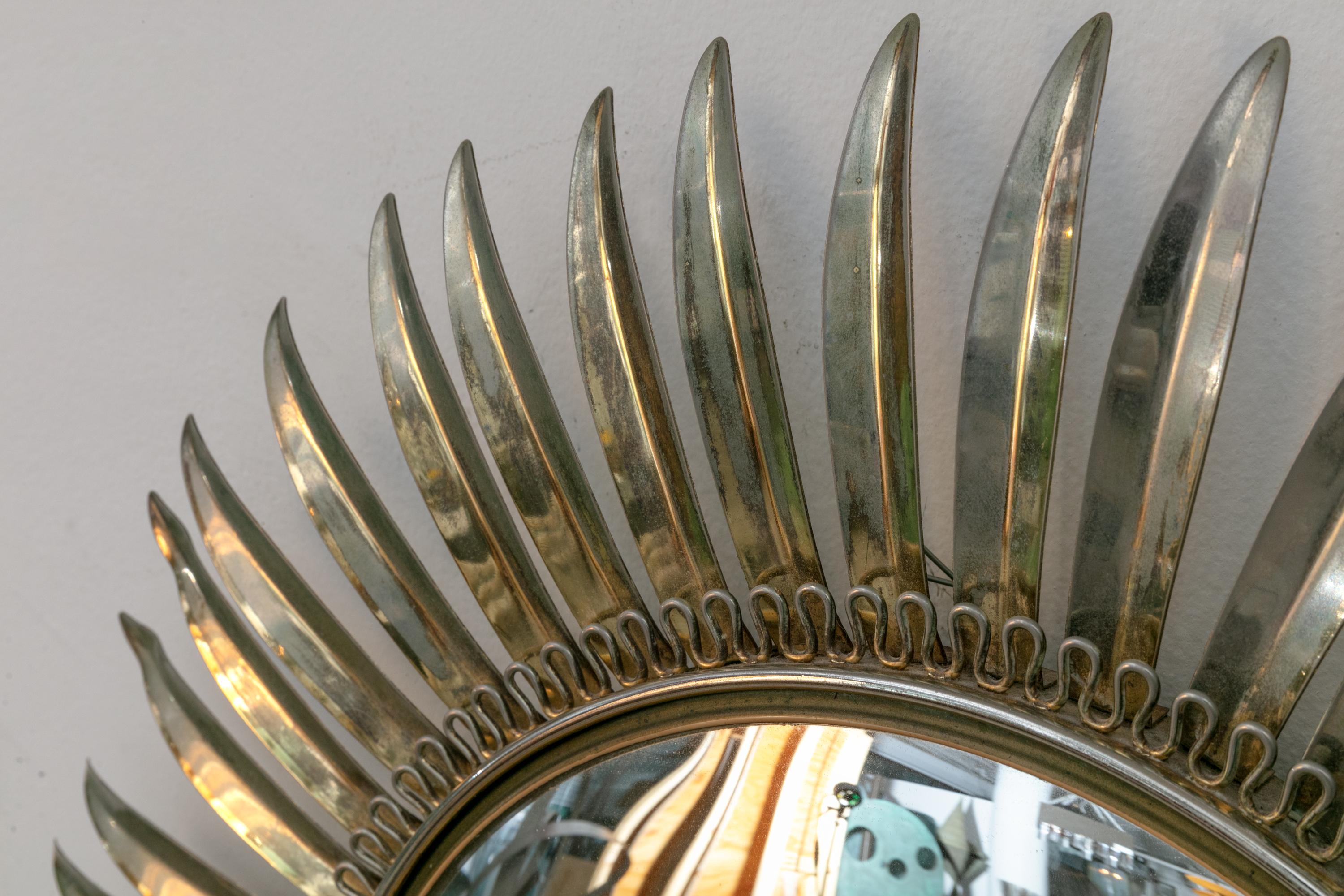 Brass Convex Sunburst Mirrors, France 1950s In Good Condition In New York, NY