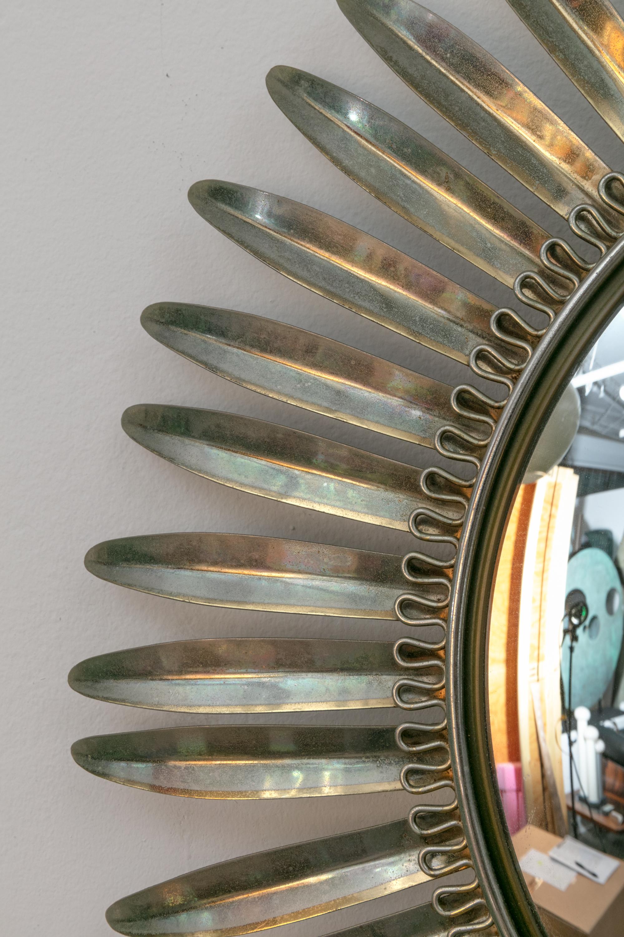 Mid-20th Century Brass Convex Sunburst Mirrors, France 1950s