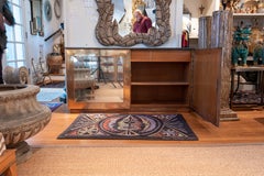 French Brass Credenza With Beveled Mirror Doors And Marble Top