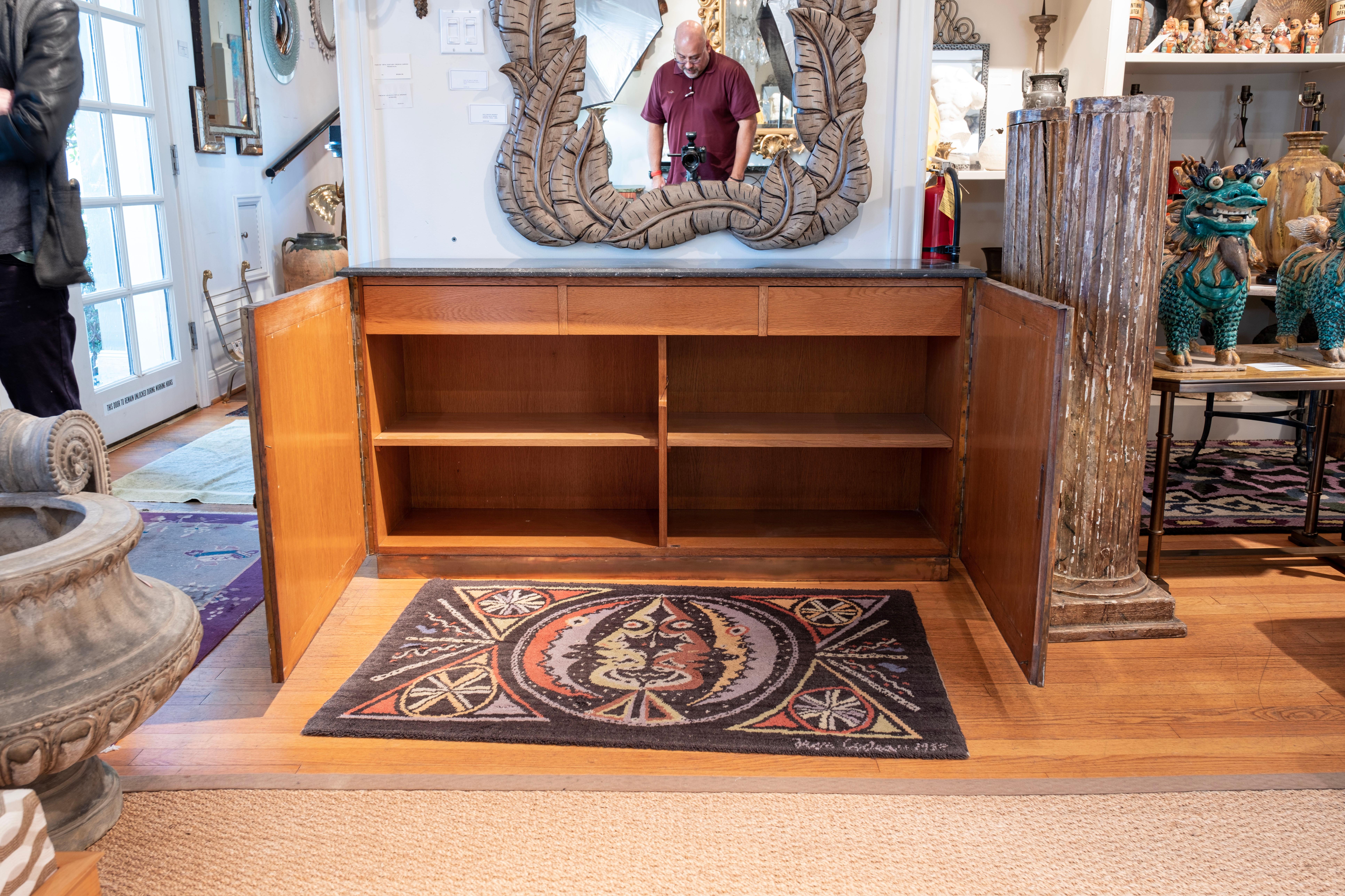 French Brass Credenza with Beveled Mirror Front and Marble Top In Good Condition For Sale In Houston, TX