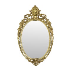 French Brass Crested Mirror Gold Baroque Louis XV Style 1950s