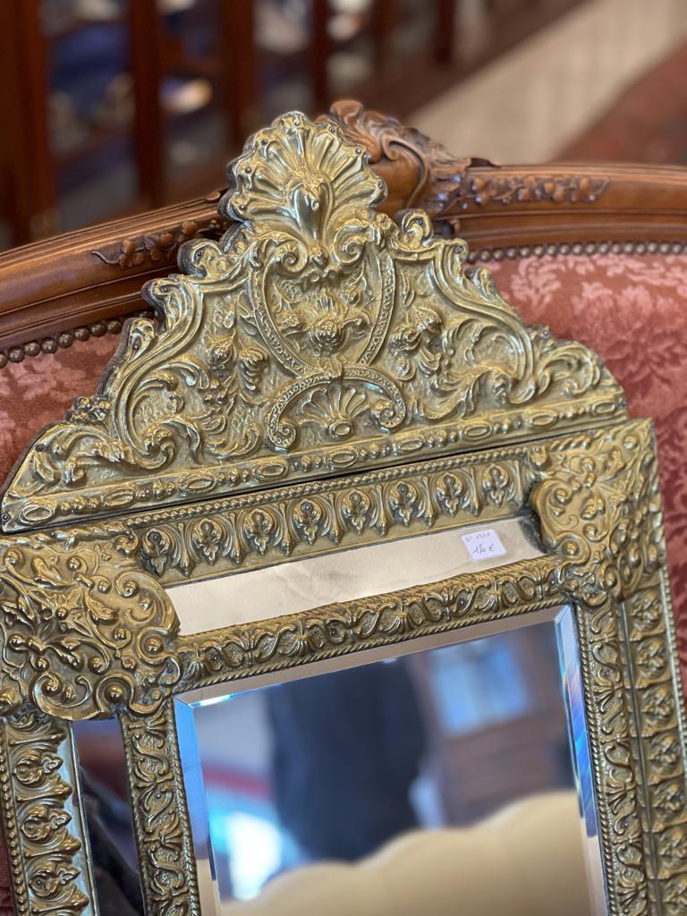 20th Century French Brass Cushion Mirror For Sale