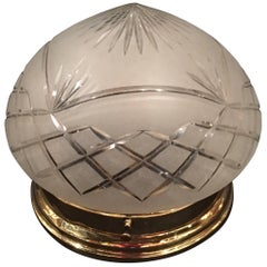 French Brass Cut Blown Glass Plafonnier 'Ceiling Light' Wall Mount, 20th Century