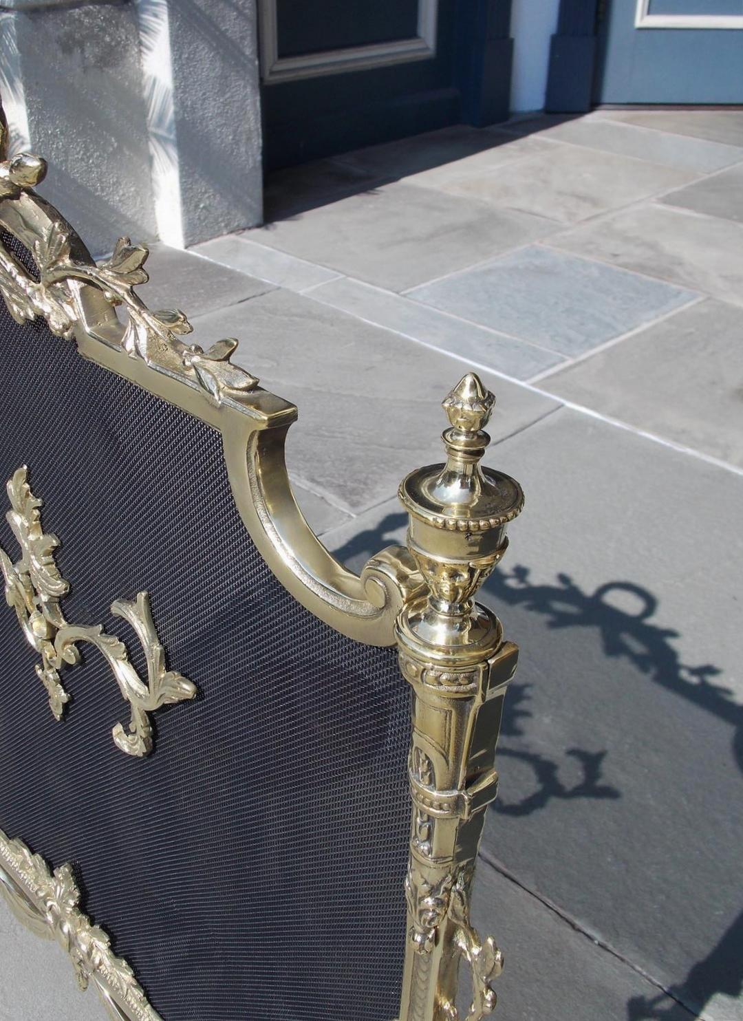 Mid-19th Century French Brass Decorative Foliage and Urn Finial Fireplace Screen, Circa 1830