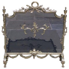 Antique French Brass Decorative Foliage and Urn Finial Fireplace Screen, Circa 1830