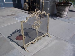 French Brass Decorative Foliage Ribbon and Bird Fireplace Screen, Circa 1830