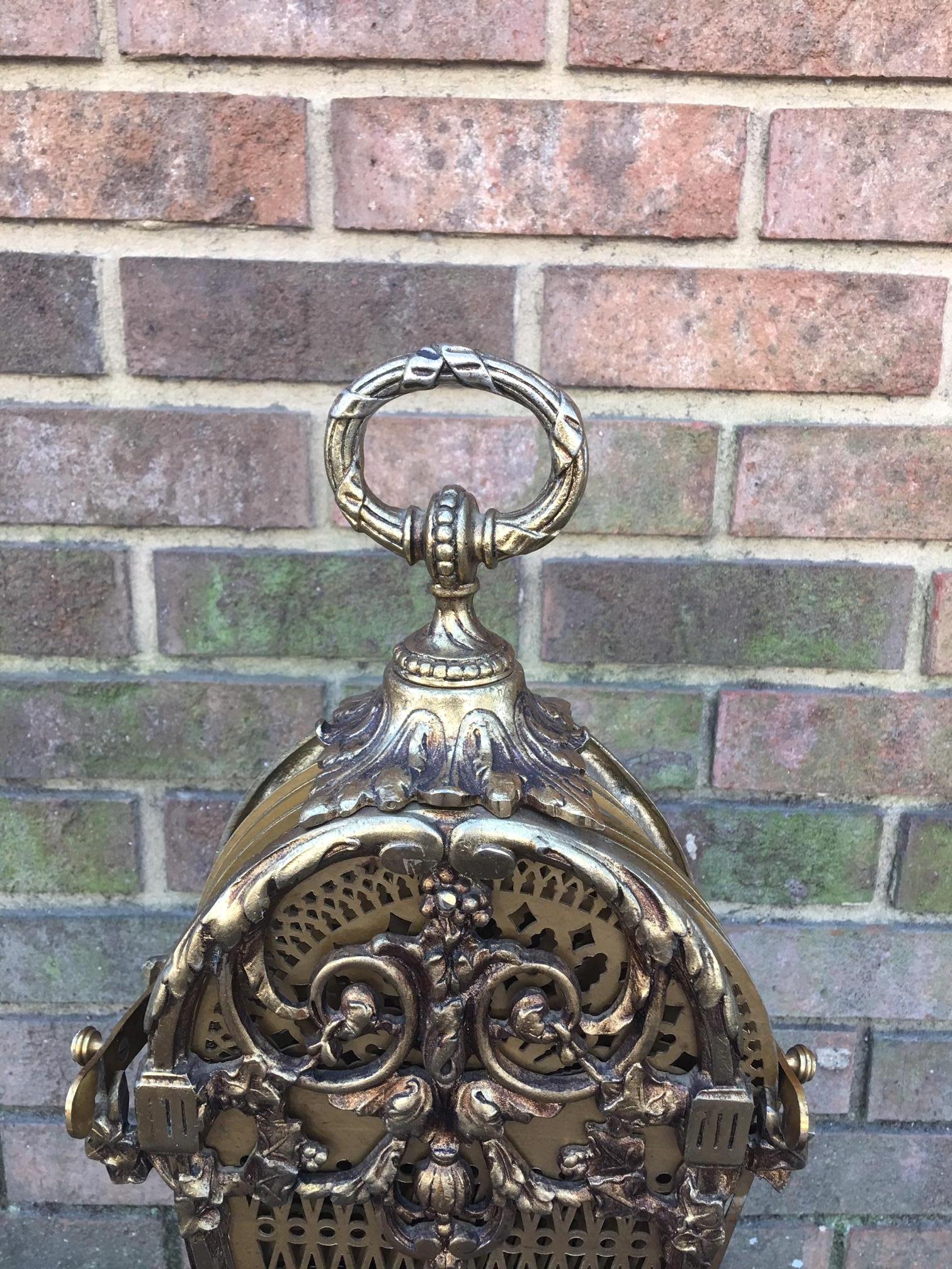 French Brass Decorative Pierced Folding Fire Place Fan Screen, 19th Century In Good Condition In Savannah, GA