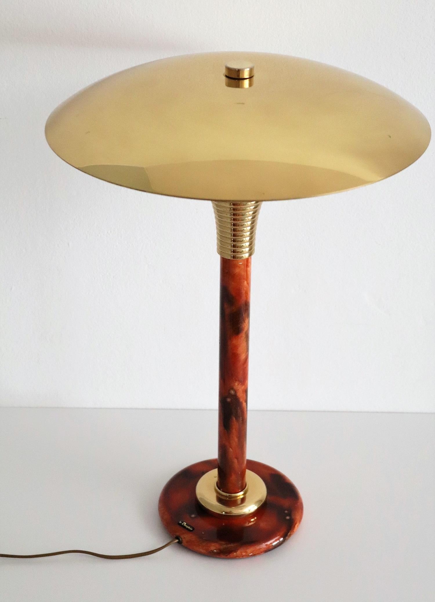 Metal French Brass Desk Lamp or Table Lamp by Maison Le Dauphin, 1970s