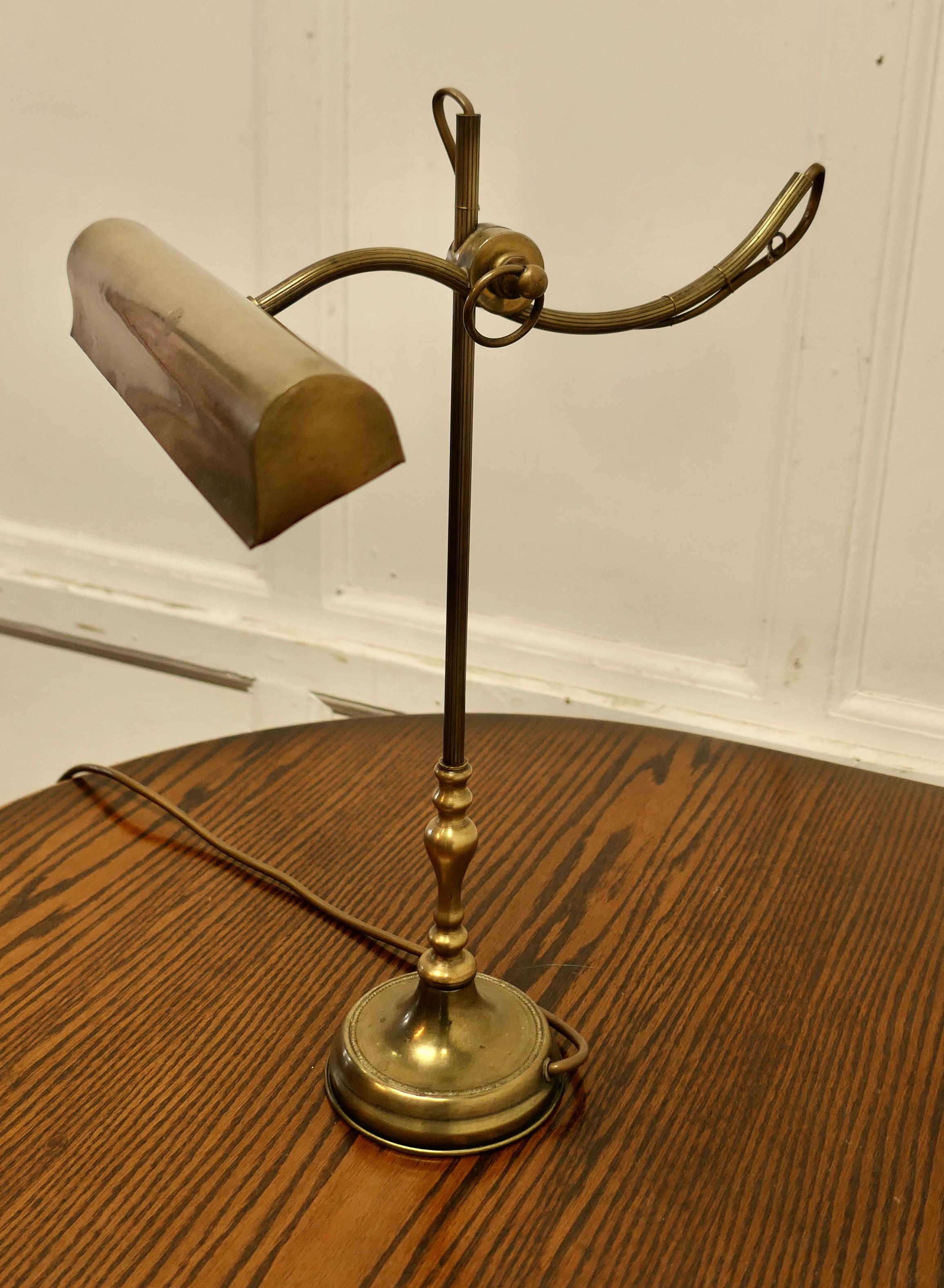 French Brass Desk Lamp with Long Brass Shade  This is a very attractive piece 1