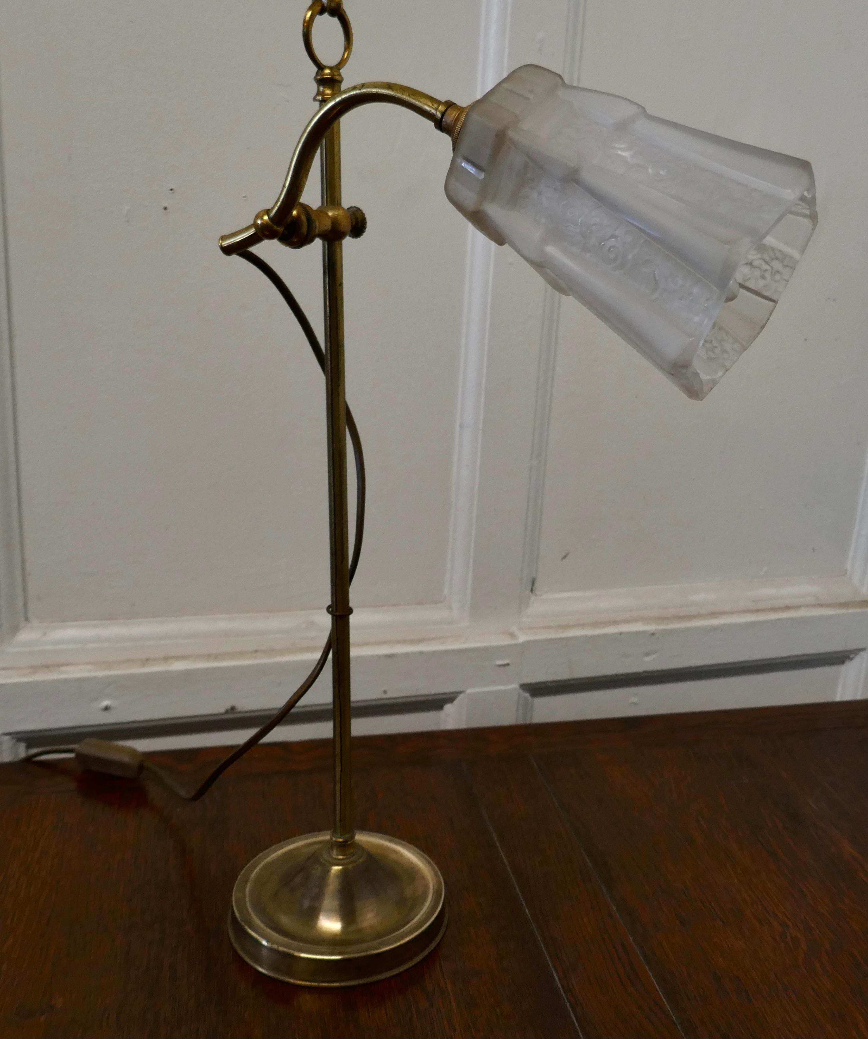 French Brass Desk Lamp with Opaline Glass Shade 5