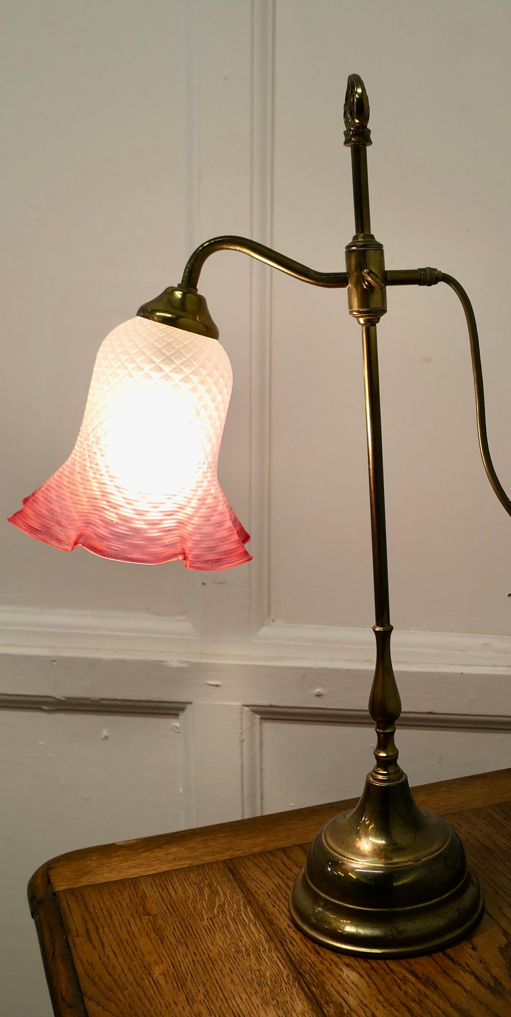 French Brass Desk Lamp with Opaline Glass Shade    In Good Condition For Sale In Chillerton, Isle of Wight