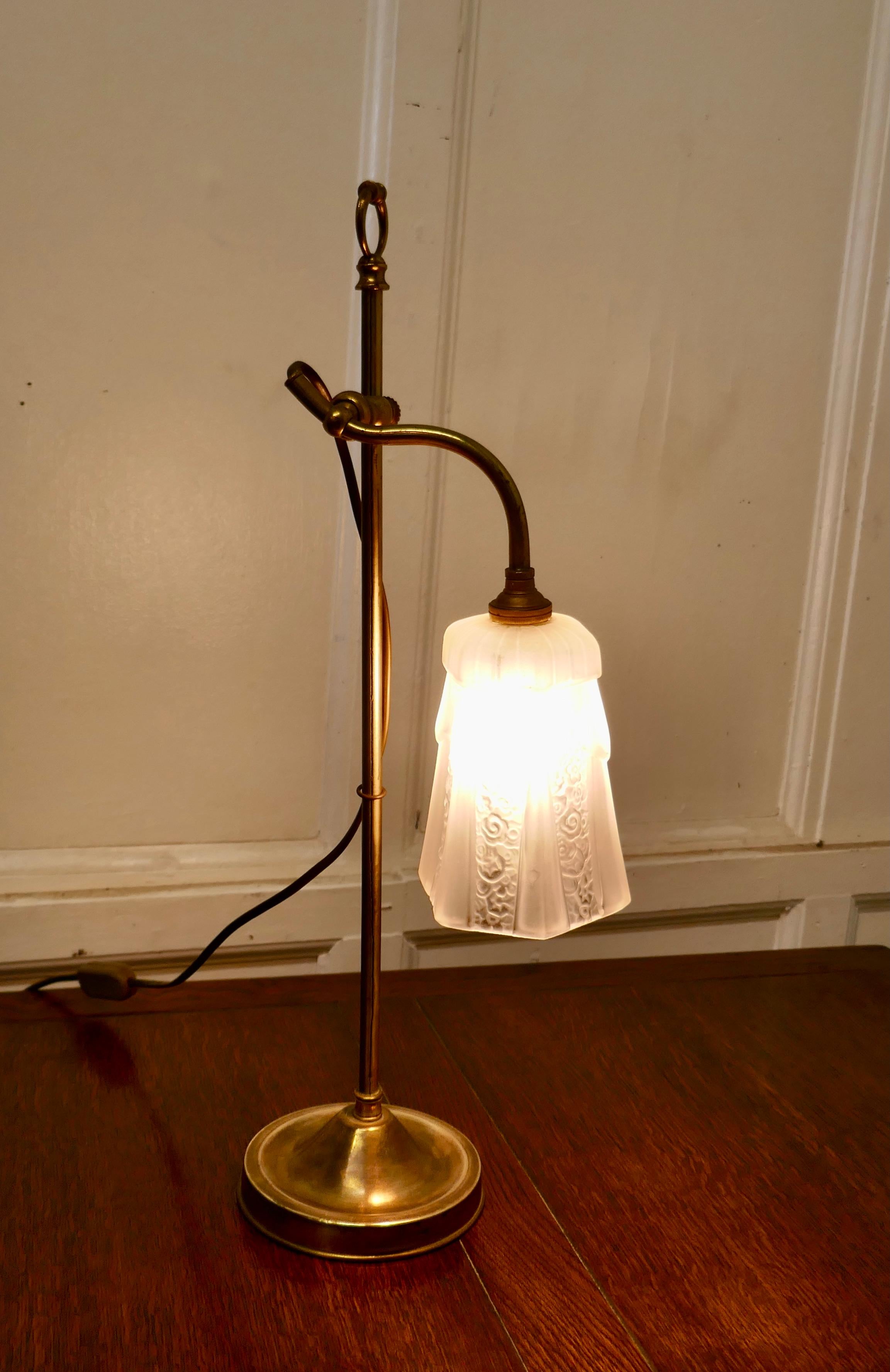 20th Century French Brass Desk Lamp with Opaline Glass Shade