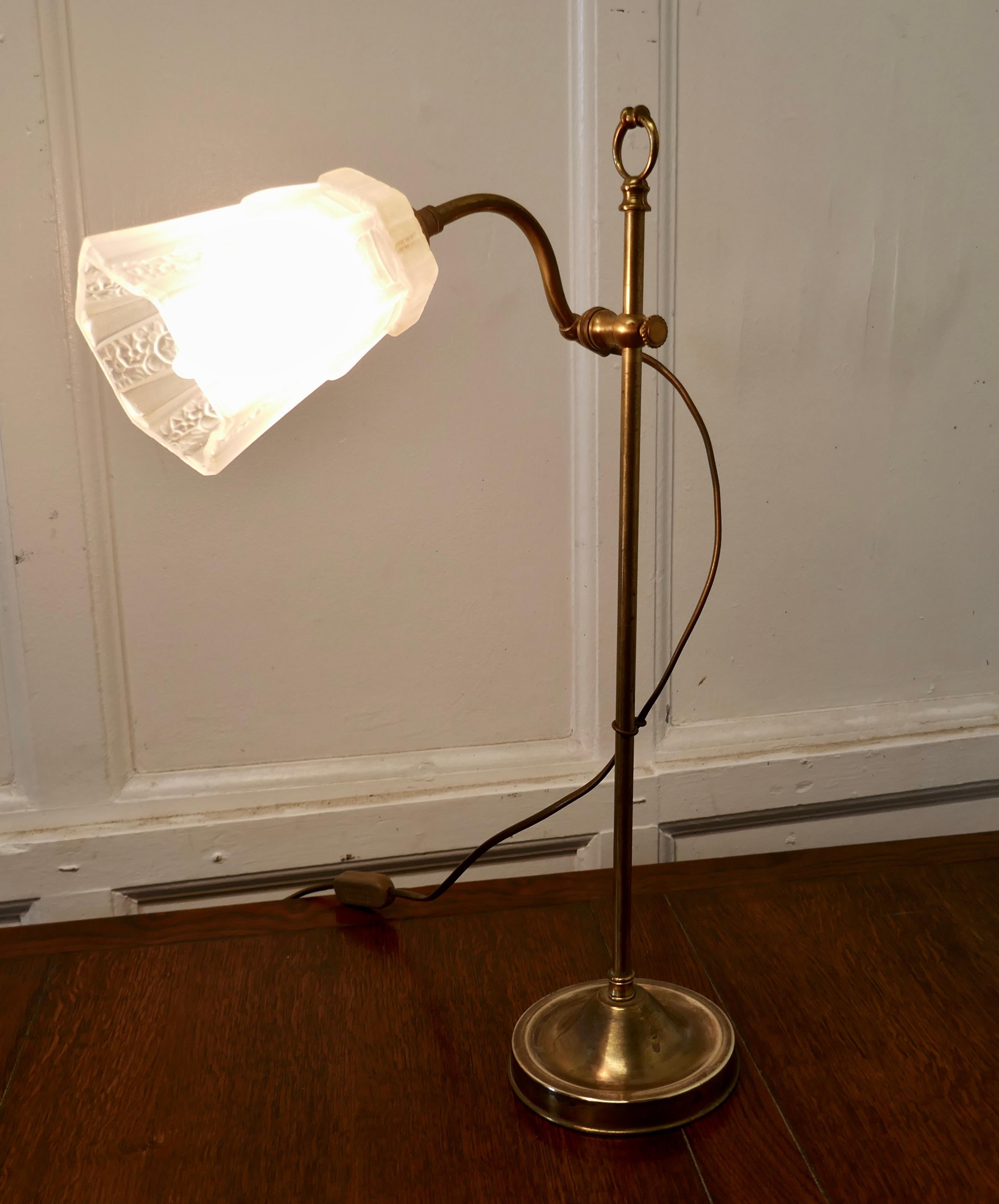 French Brass Desk Lamp with Opaline Glass Shade 1