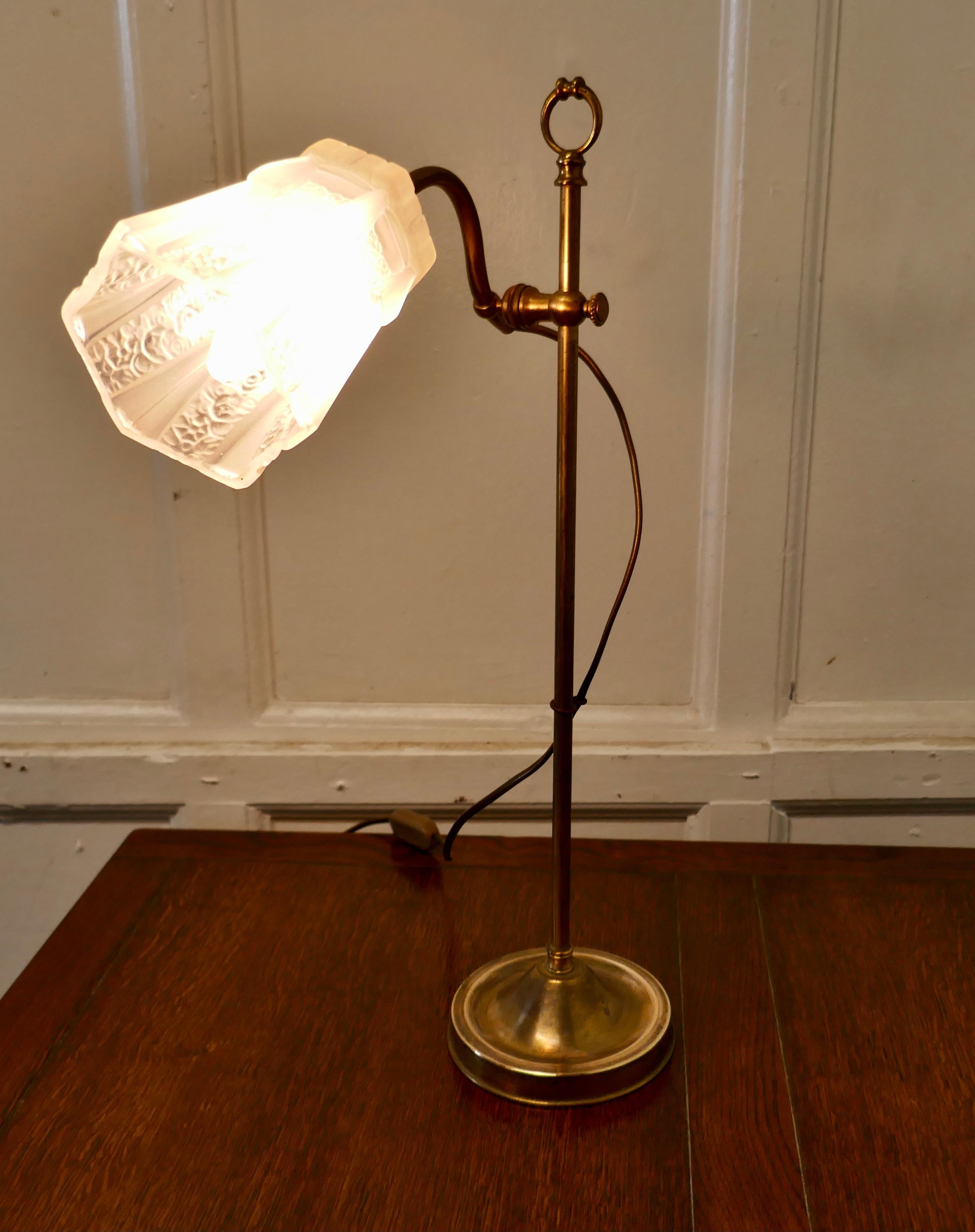 French Brass Desk Lamp with Opaline Glass Shade 2