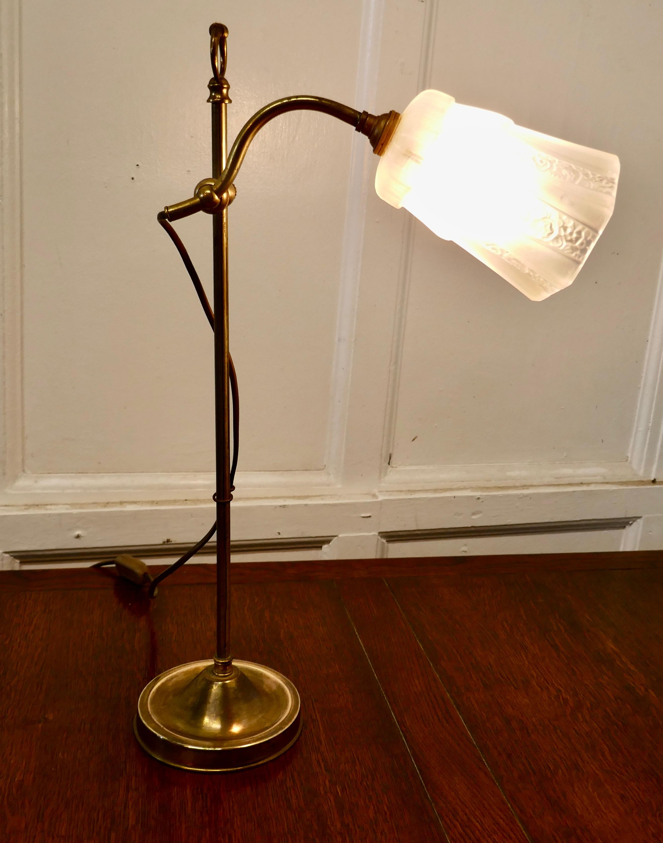 French Brass Desk Lamp with Opaline Glass Shade 3