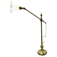 Antique French Brass Desk Lamp with Opaline Glass Shade