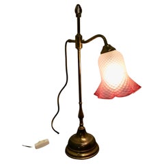 Vintage French Brass Desk Lamp with Opaline Glass Shade   