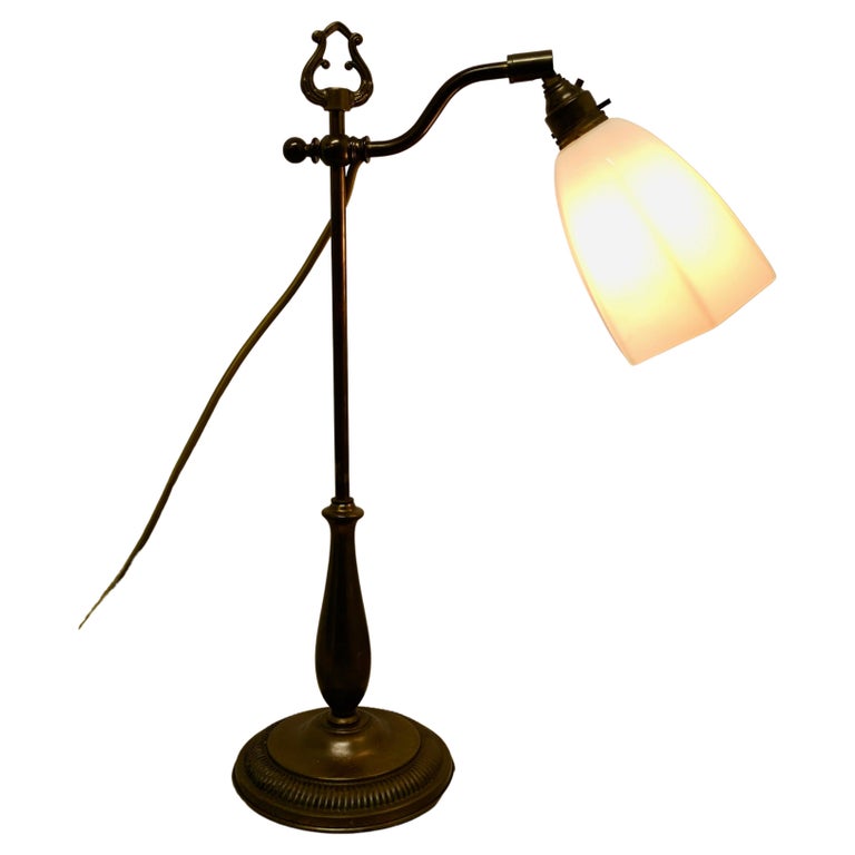 French Brass Desk Lamp with Opaline Glass Shade This Is a Very