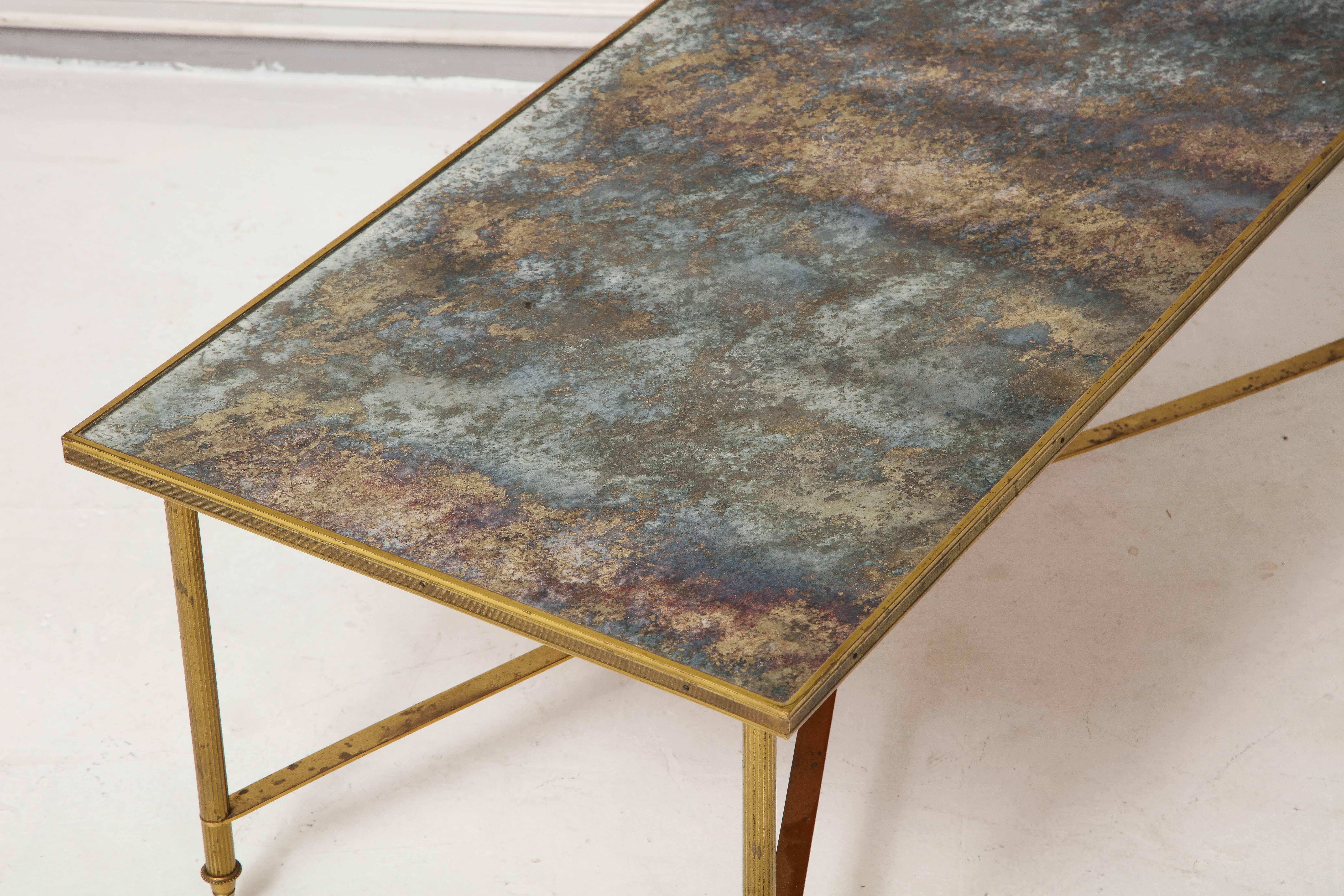 20th Century French Brass Directoire Style Coffee Table with Mirrored Top