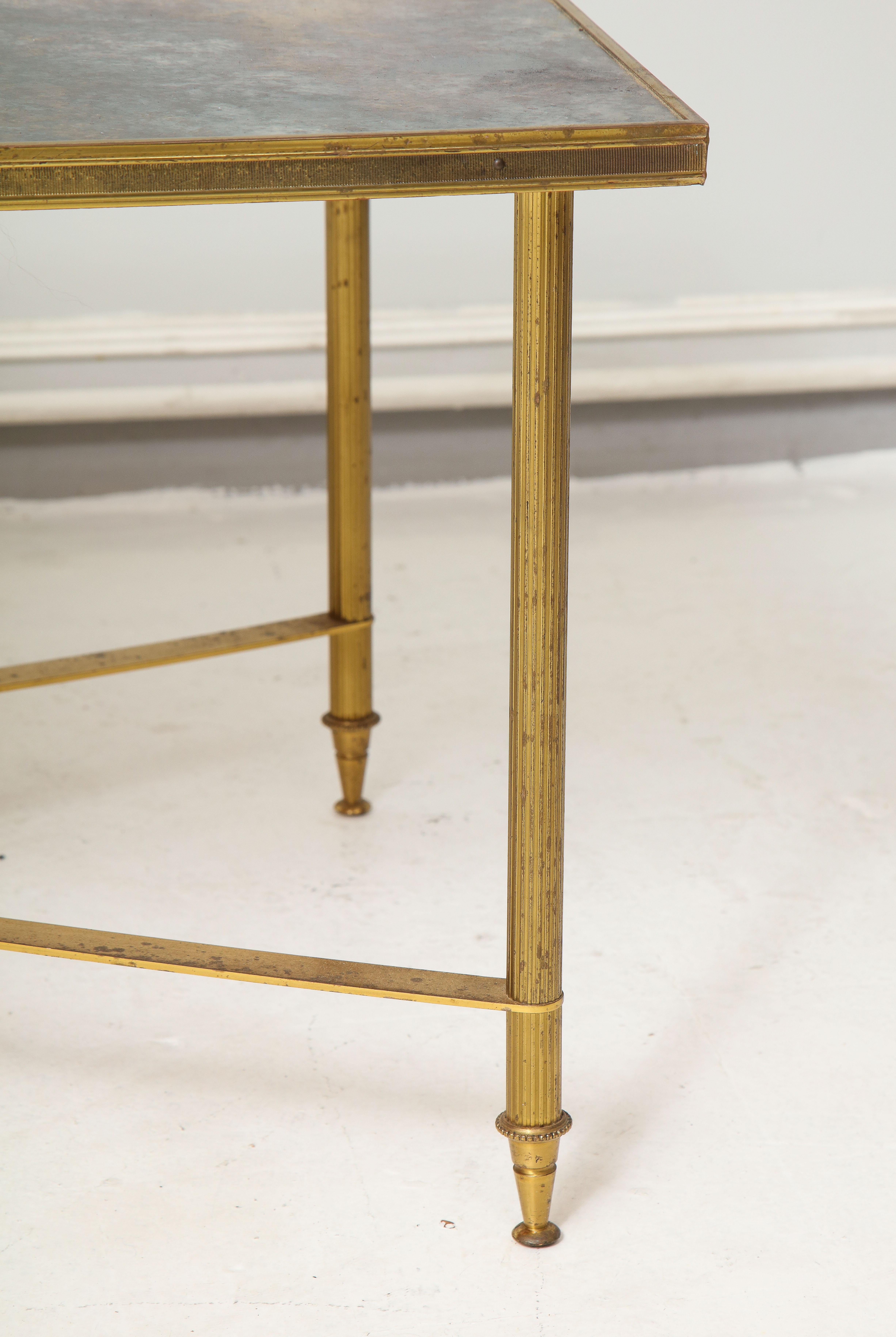 French Brass Directoire Style Coffee Table with Mirrored Top 2