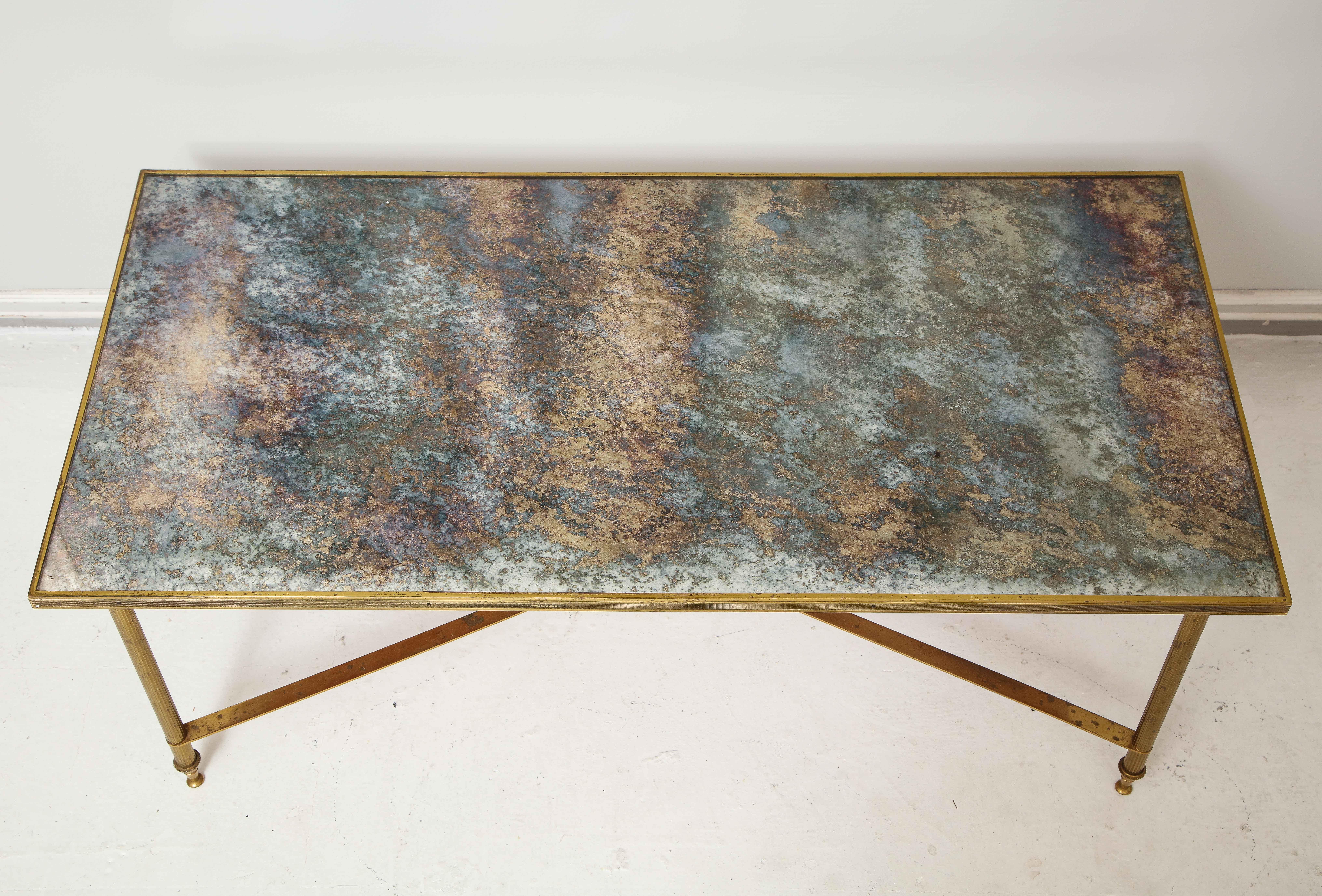 French Brass Directoire Style Coffee Table with Mirrored Top 4