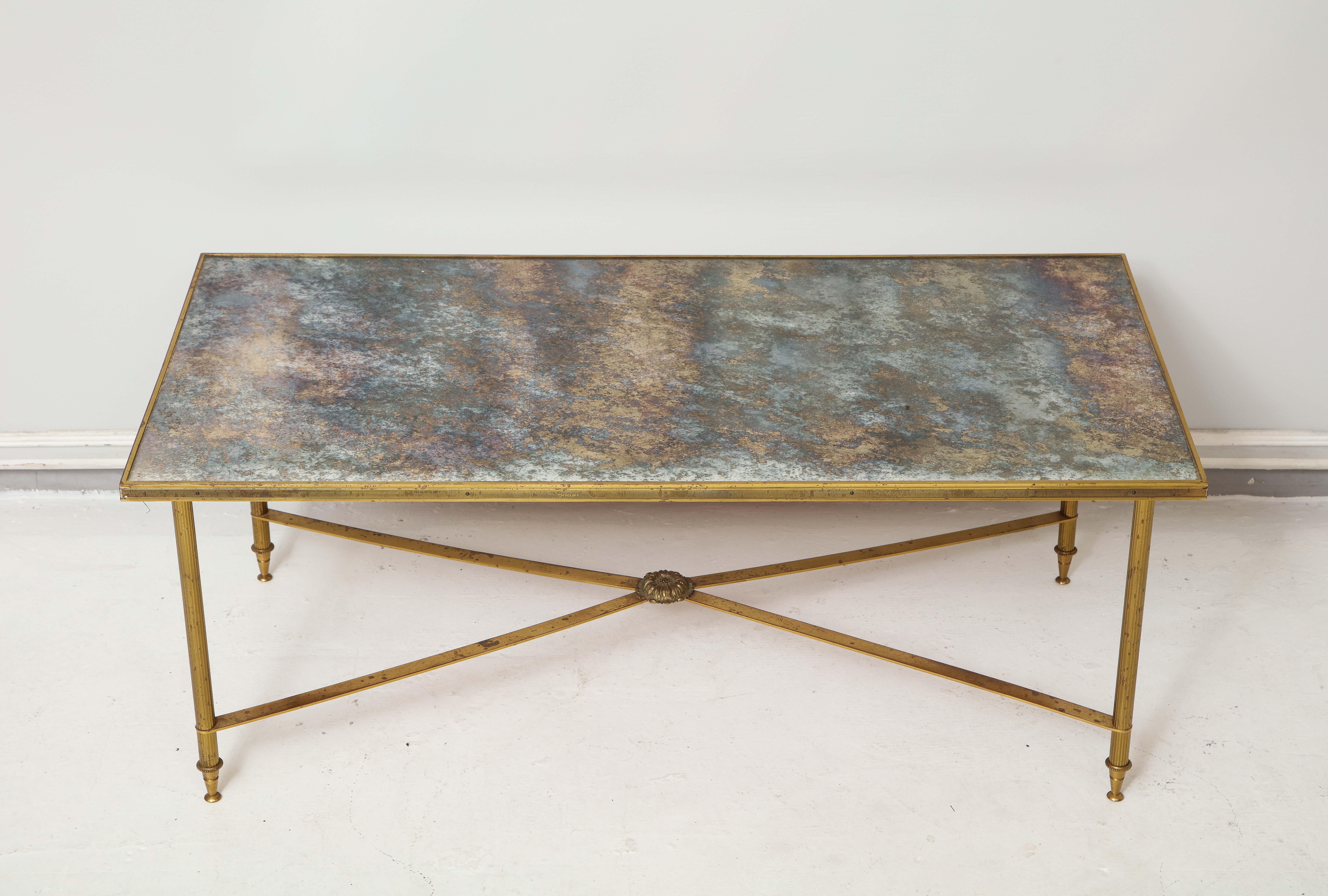 French Brass Directoire Style Coffee Table with Mirrored Top 5