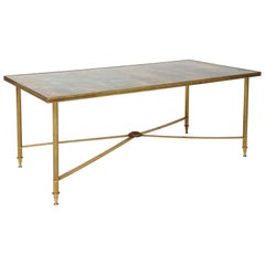 French Brass Directoire Style Coffee Table with Mirrored Top
