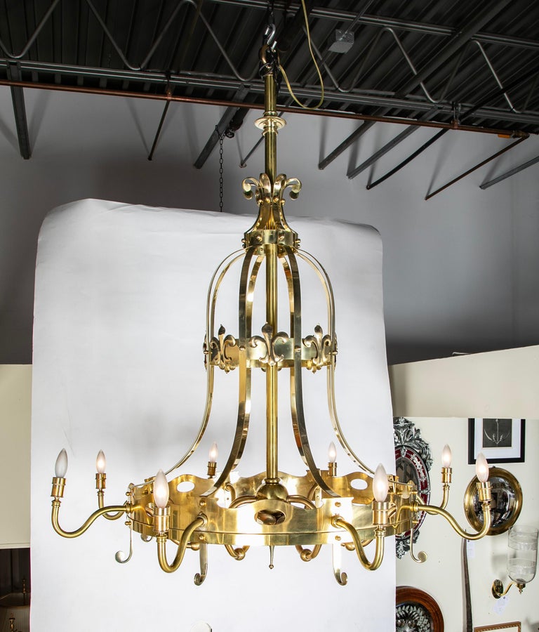 French Brass Eight Light Chandelier with Fleur de Lis French Brass Eight Light Chandelier with Fleur de Lis