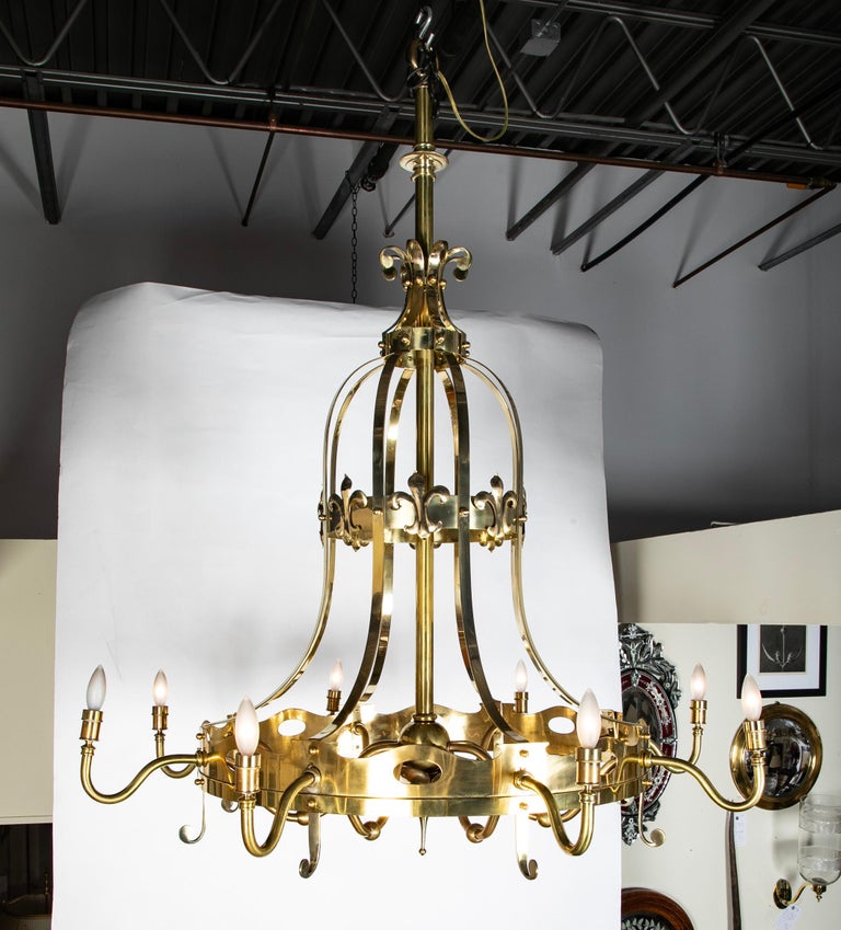 French Brass Eight Light Chandelier with Fleur de Lis French Brass Eight Light Chandelier with Fleur de Lis