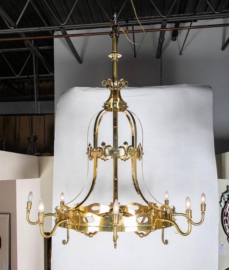 French Brass Eight Light Chandelier with Fleur de Lis French Brass Eight Light Chandelier with Fleur de Lis
