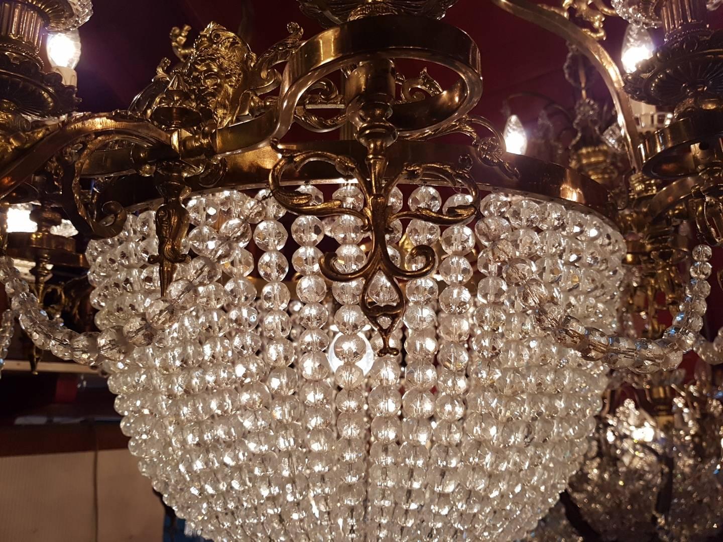 French Brass Empire Style Sac a Pearle Chandelier with Baccarat Crystal For Sale 6