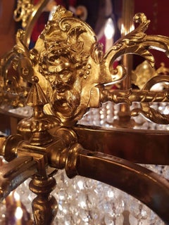 French Brass Empire Style Sac a Pearle Chandelier with Baccarat Crystal