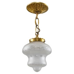 French Brass & Etched Glass Globe Pendant Light