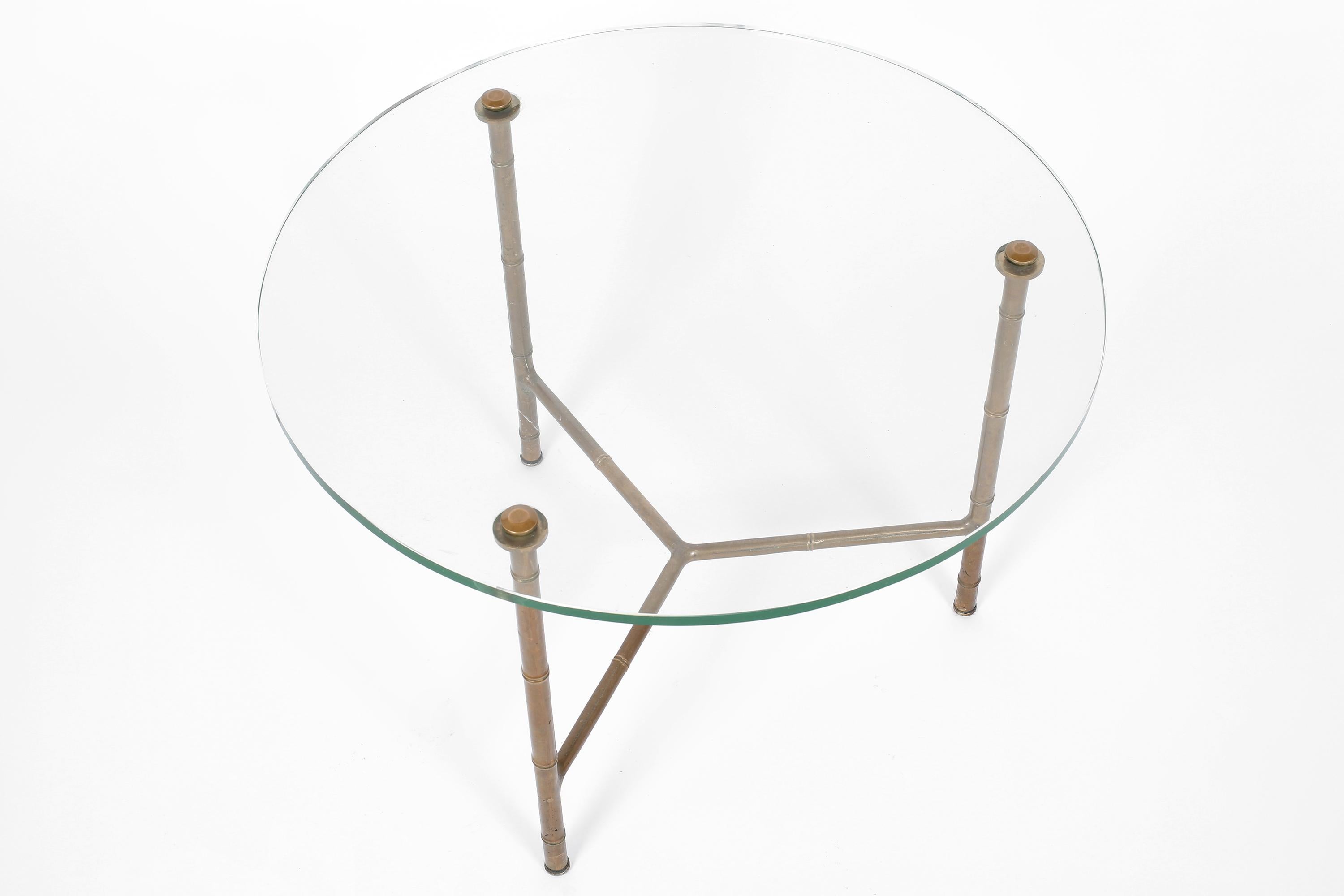 Cast French Brass Faux Bamboo and Glass Occasional Table