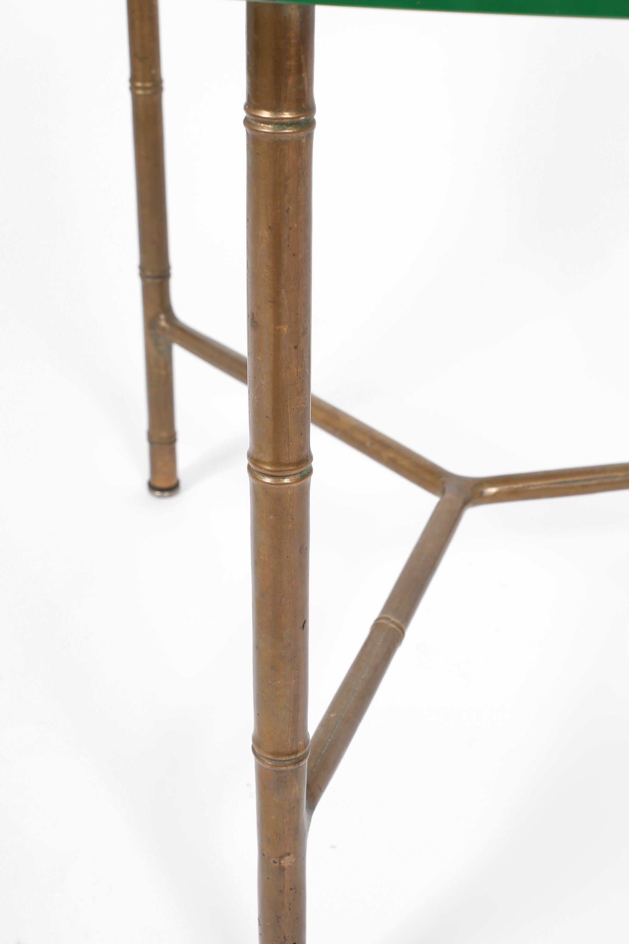French Brass Faux Bamboo and Glass Occasional Table 1