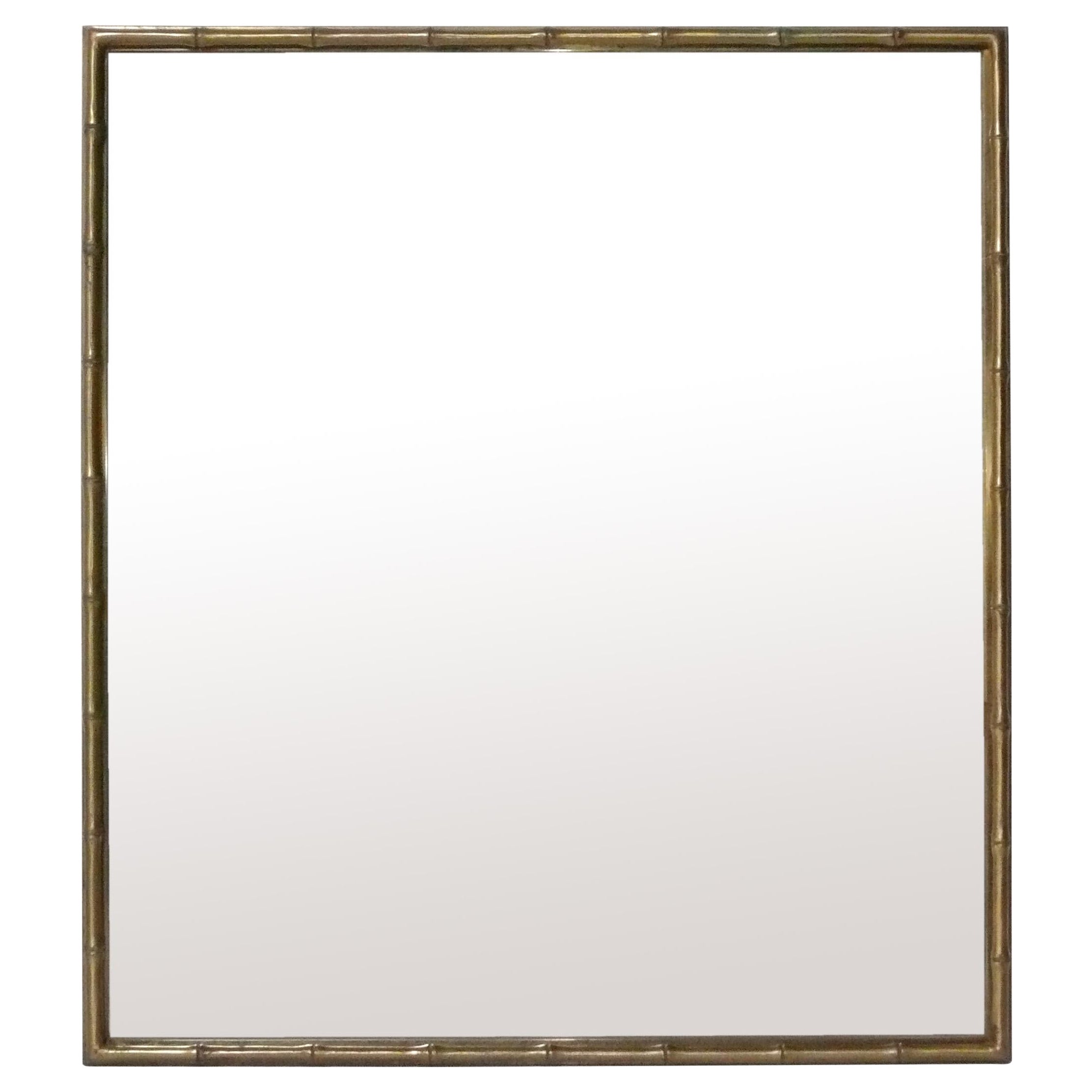 French Brass Faux Bamboo Mirror 30" x 27" Maison Bagues Style
