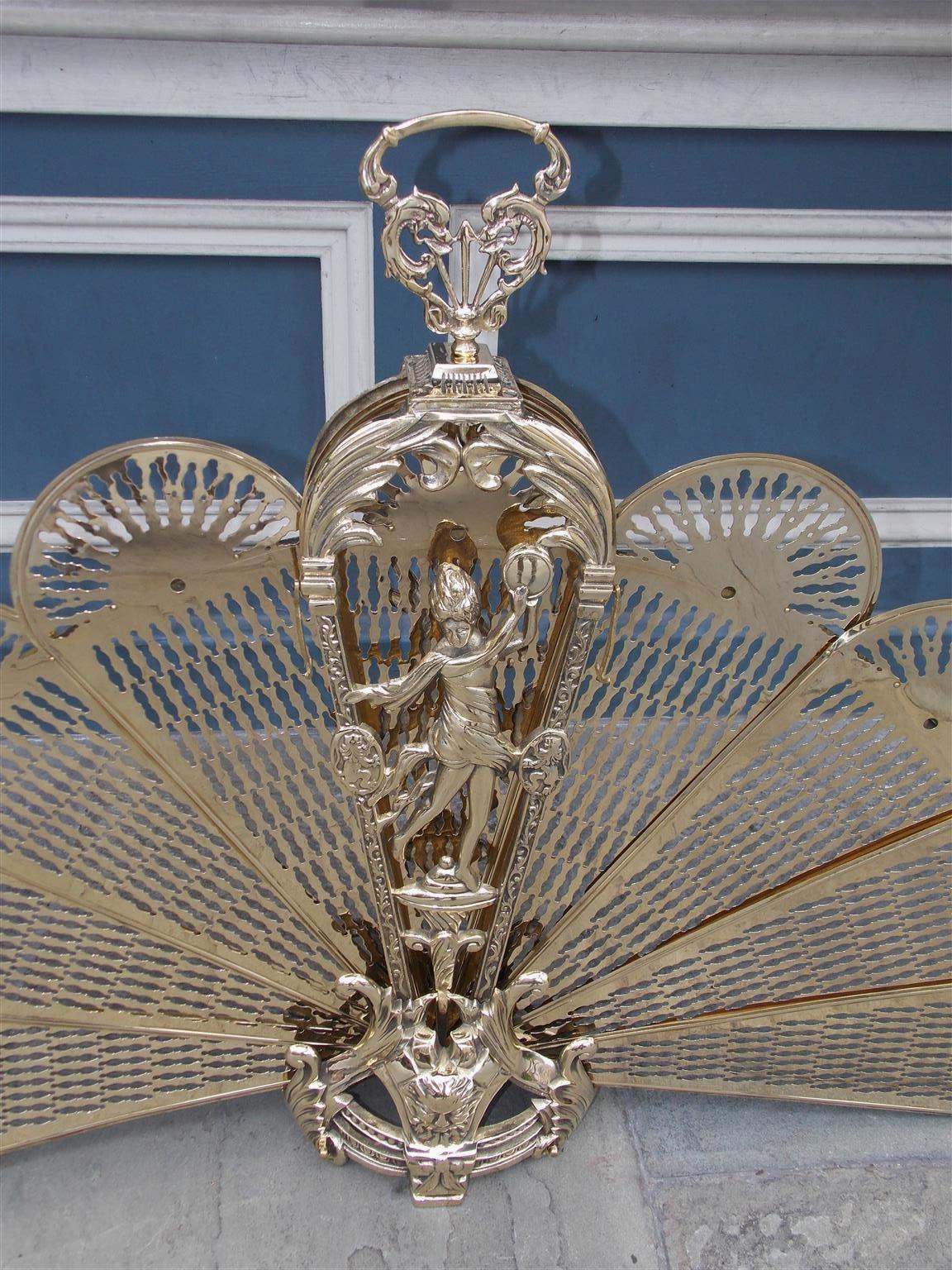 French Brass Figural Pierced Folding Fan Fire Place Screen, Circa 1820 In Excellent Condition In Hollywood, SC