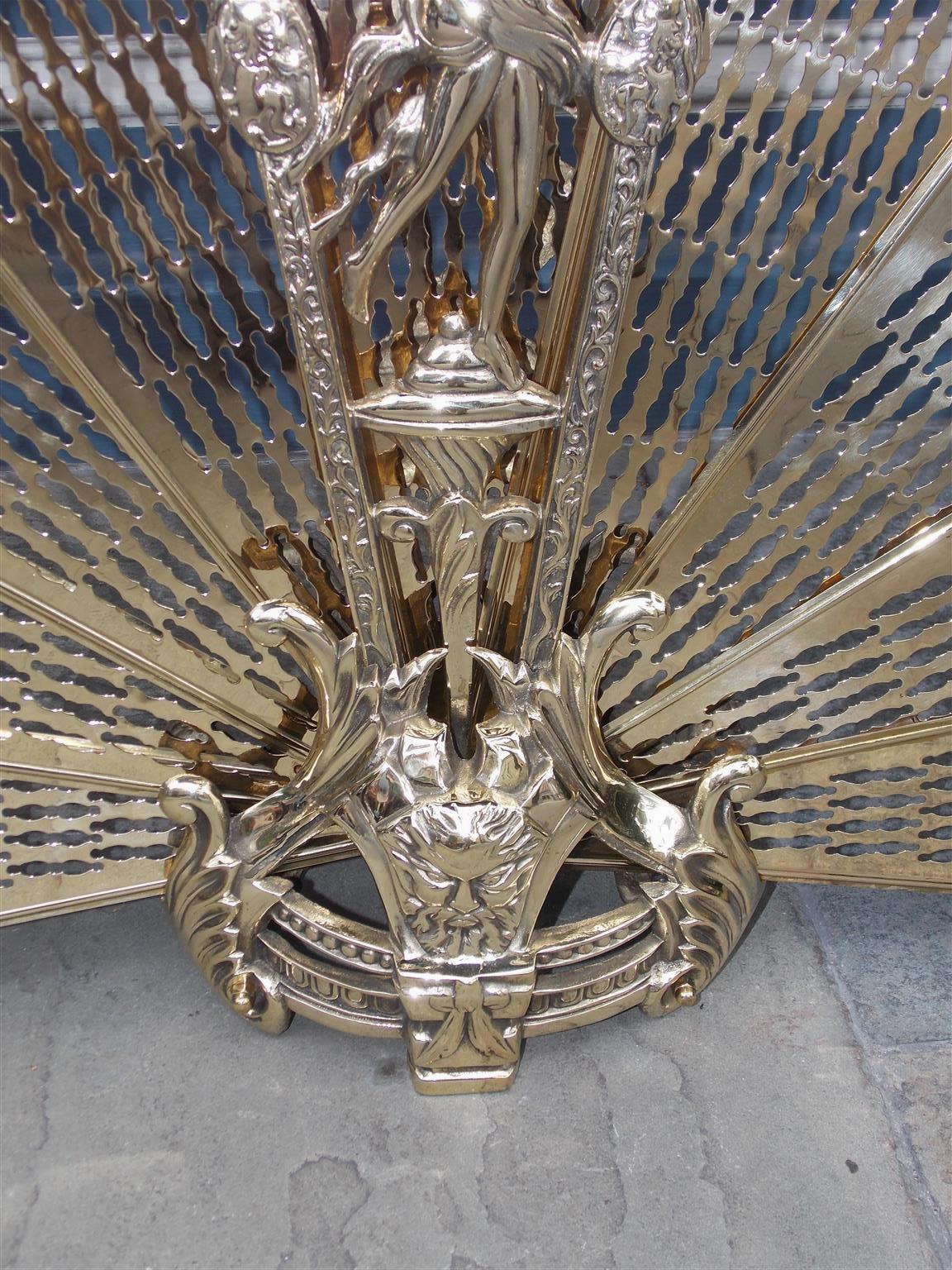 French Brass Figural Pierced Folding Fan Fire Place Screen, Circa 1820 1