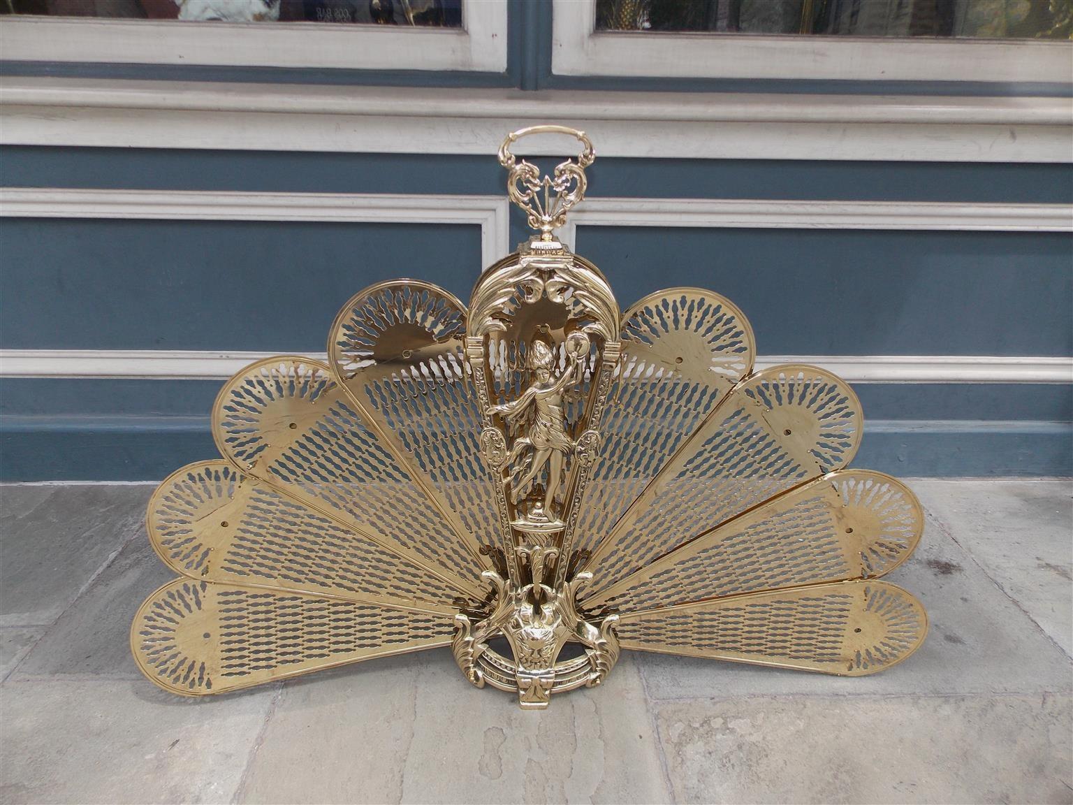French Brass Figural Pierced Folding Fan Fire Place Screen, Circa 1820 2