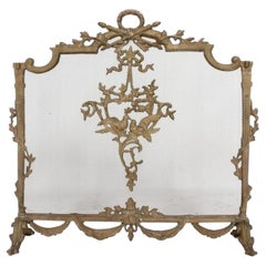 French Brass Fire Screen Louis XVI Style Nice Patina