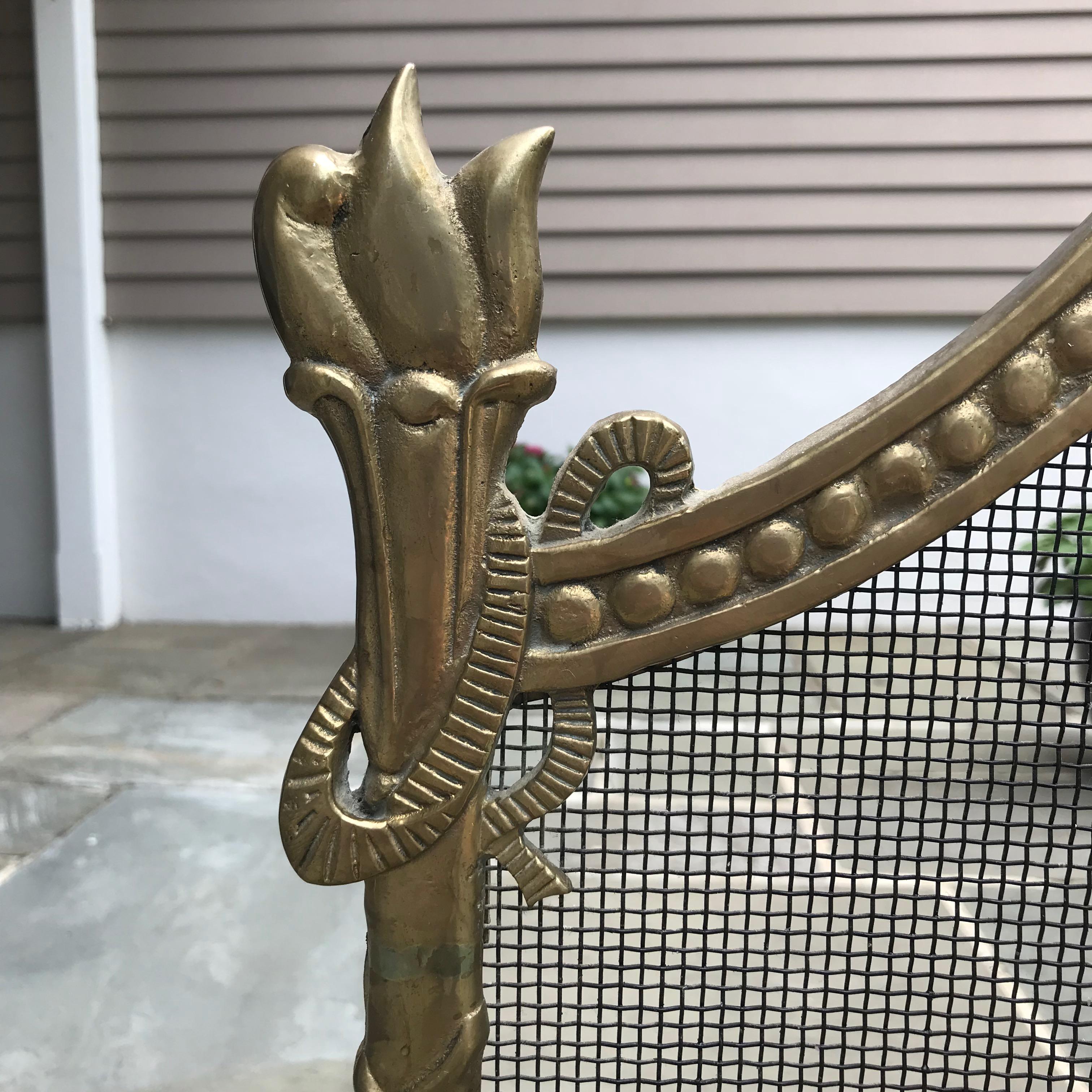 French Brass Fireplace Screen, circa 1950 In Excellent Condition In Washington Crossing, PA