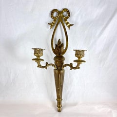 French Brass Flame & Bow Candle Wall Sconce