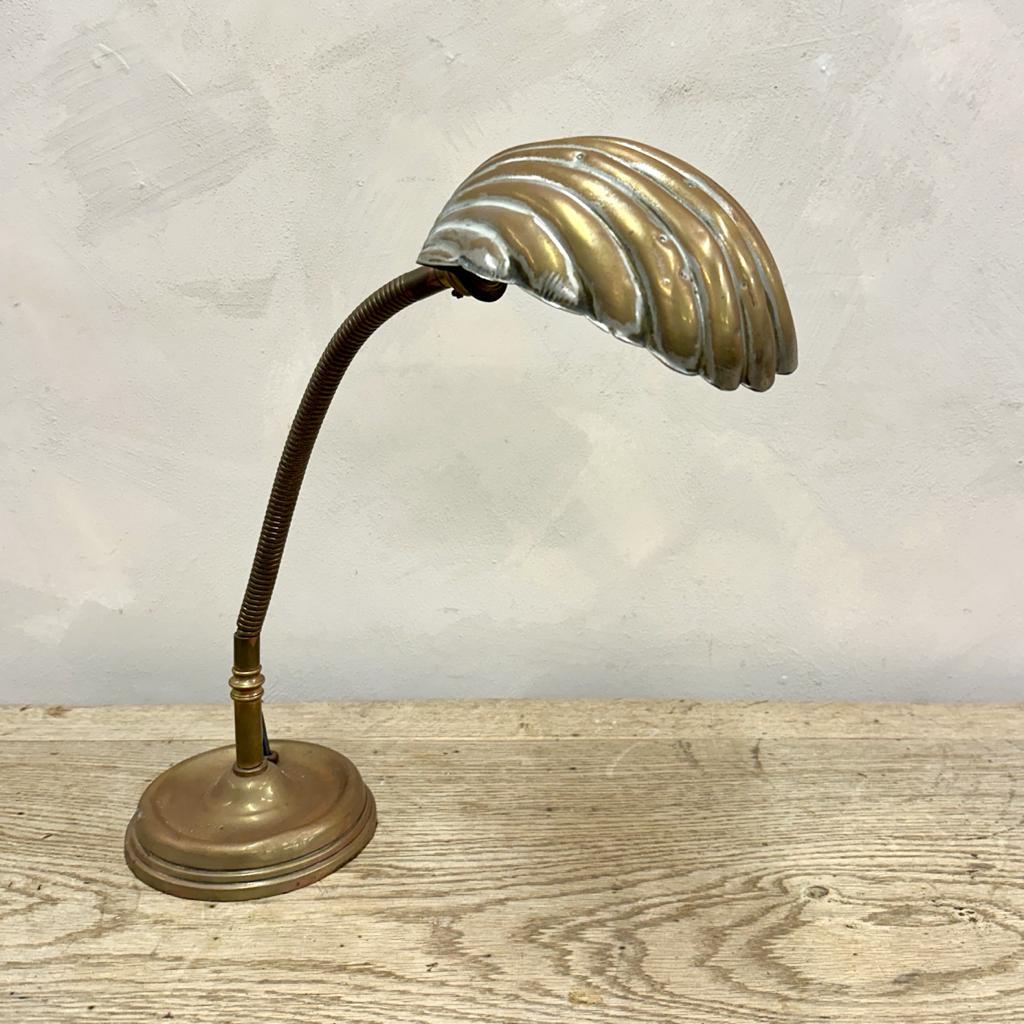 Early 20th Century French Brass Flexi Stem Shell Lamp c1920 For Sale