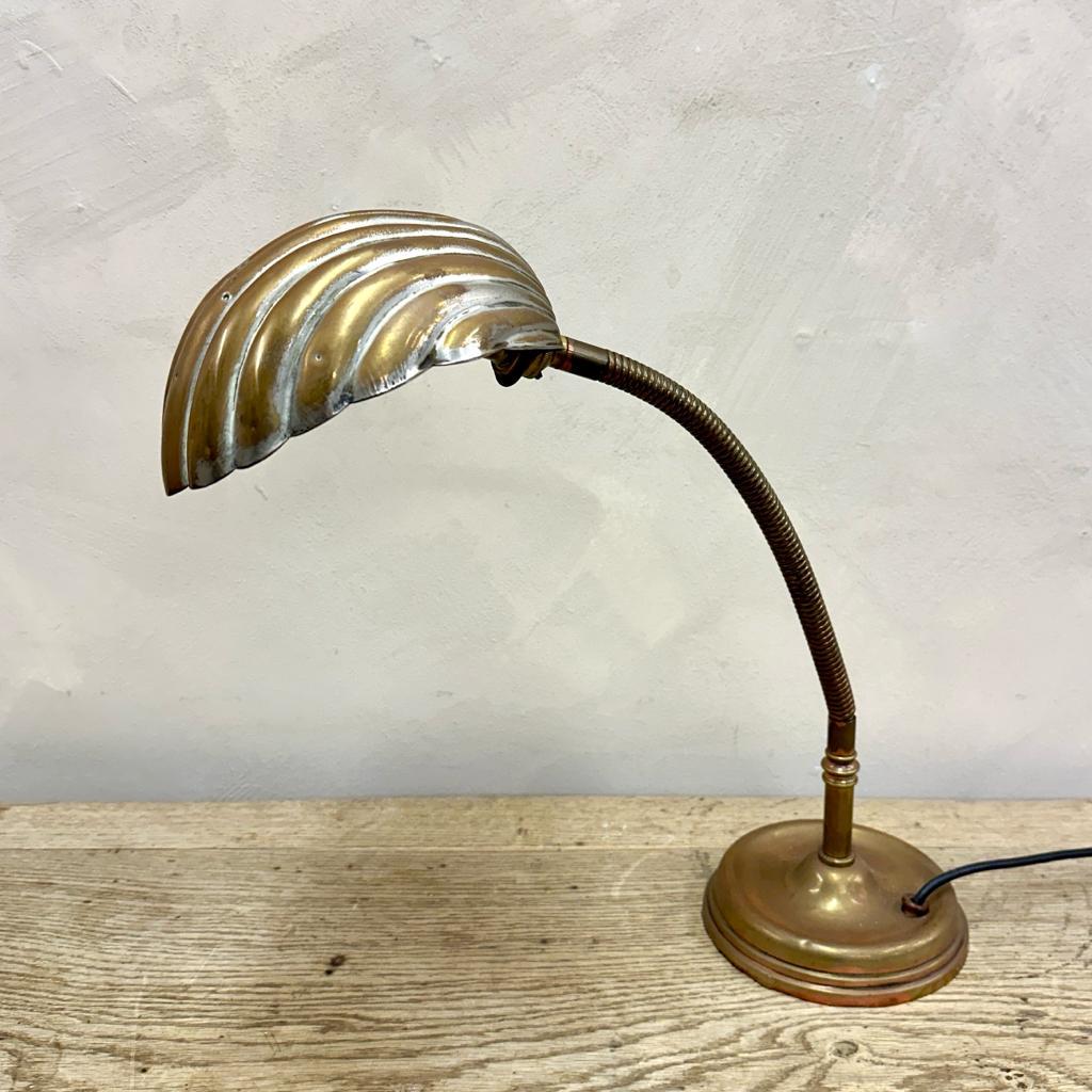 Metal French Brass Flexi Stem Shell Lamp c1920 For Sale