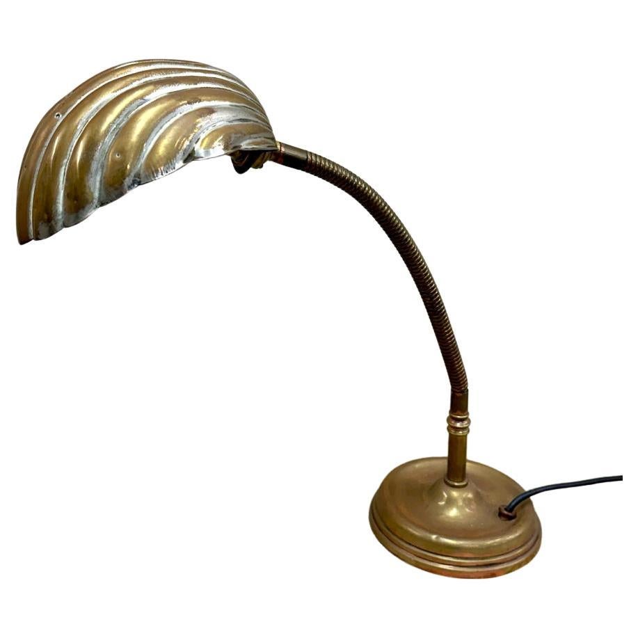 French Brass Flexi Stem Shell Lamp c1920 For Sale