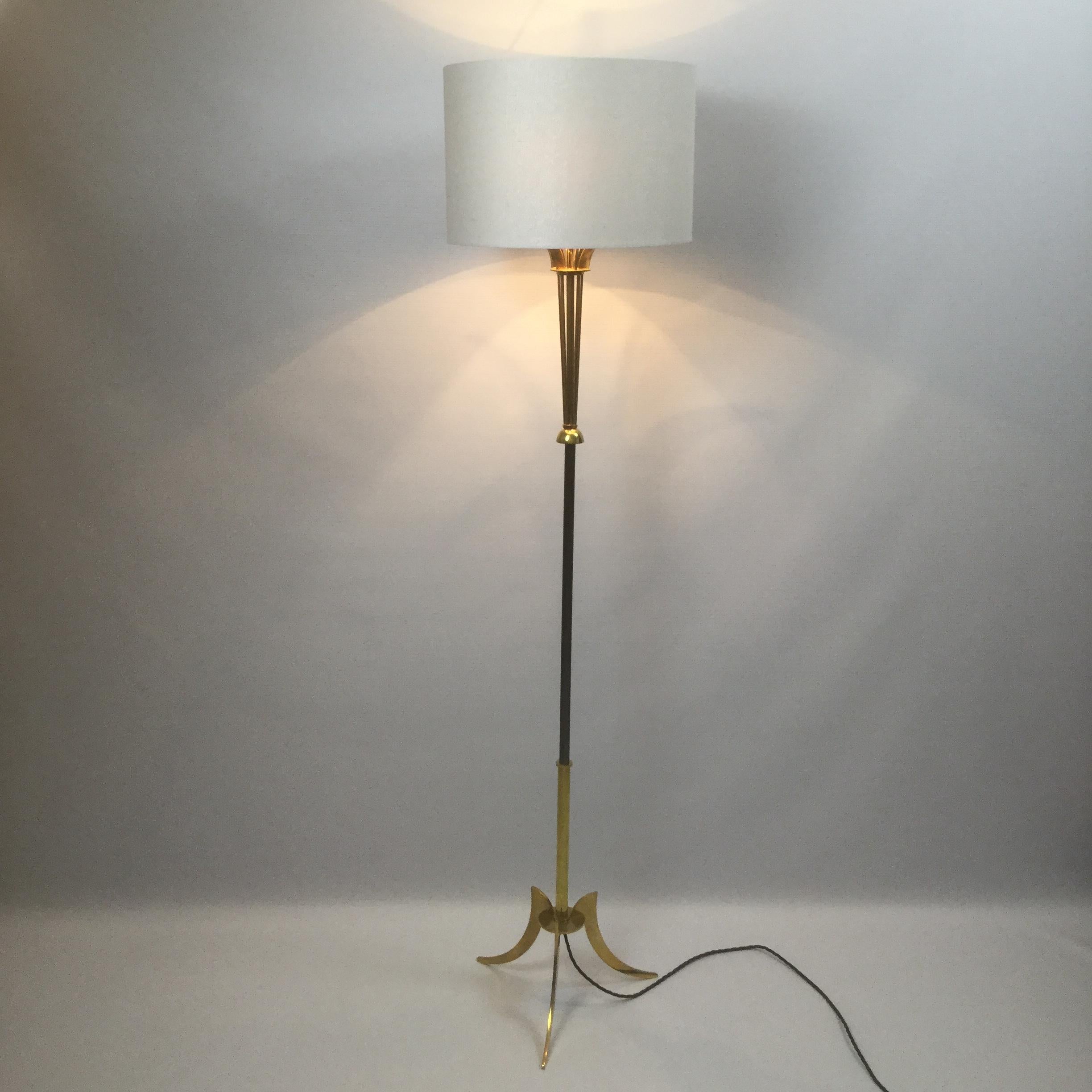 French Brass Floor Lamp Attributed to Maison Jansen, 1950s 1