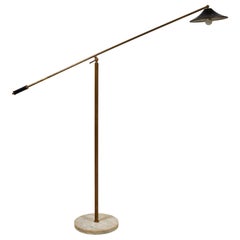 Vintage French Brass Floor Lamp with Articulating Arm