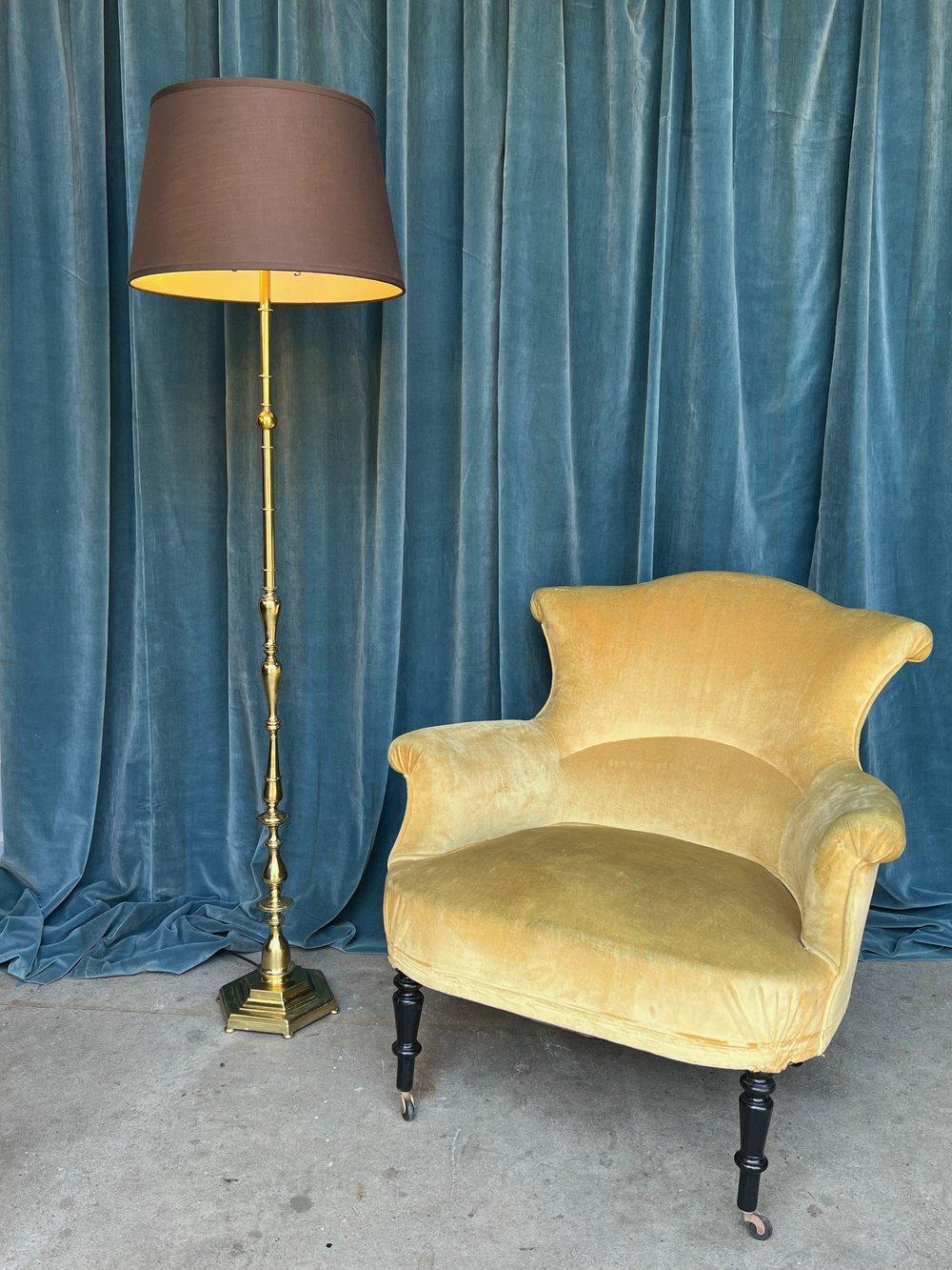 Art Deco French Brass Floor Lamp with Hexagonal Base