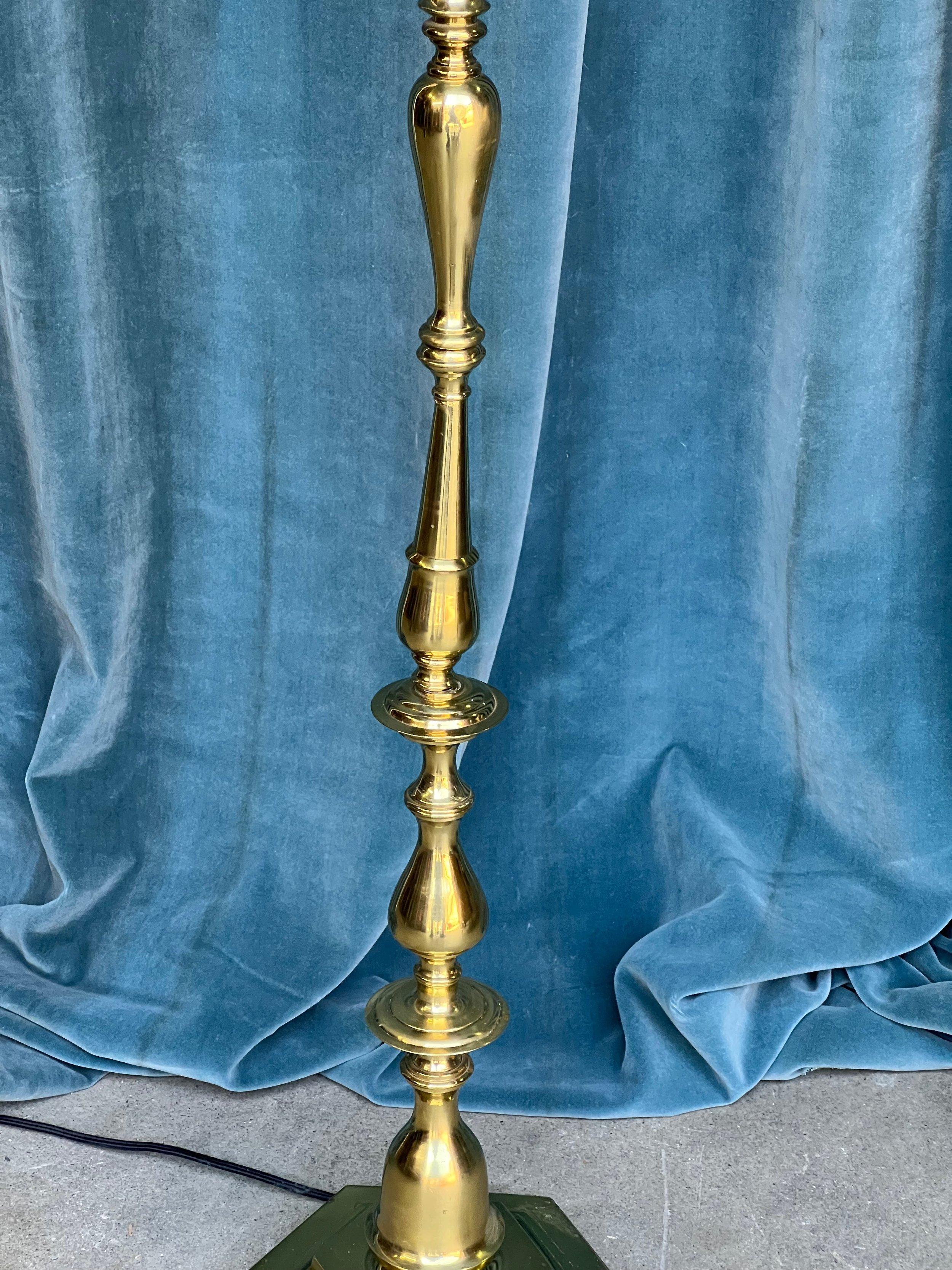 Mid-20th Century French Brass Floor Lamp with Hexagonal Base